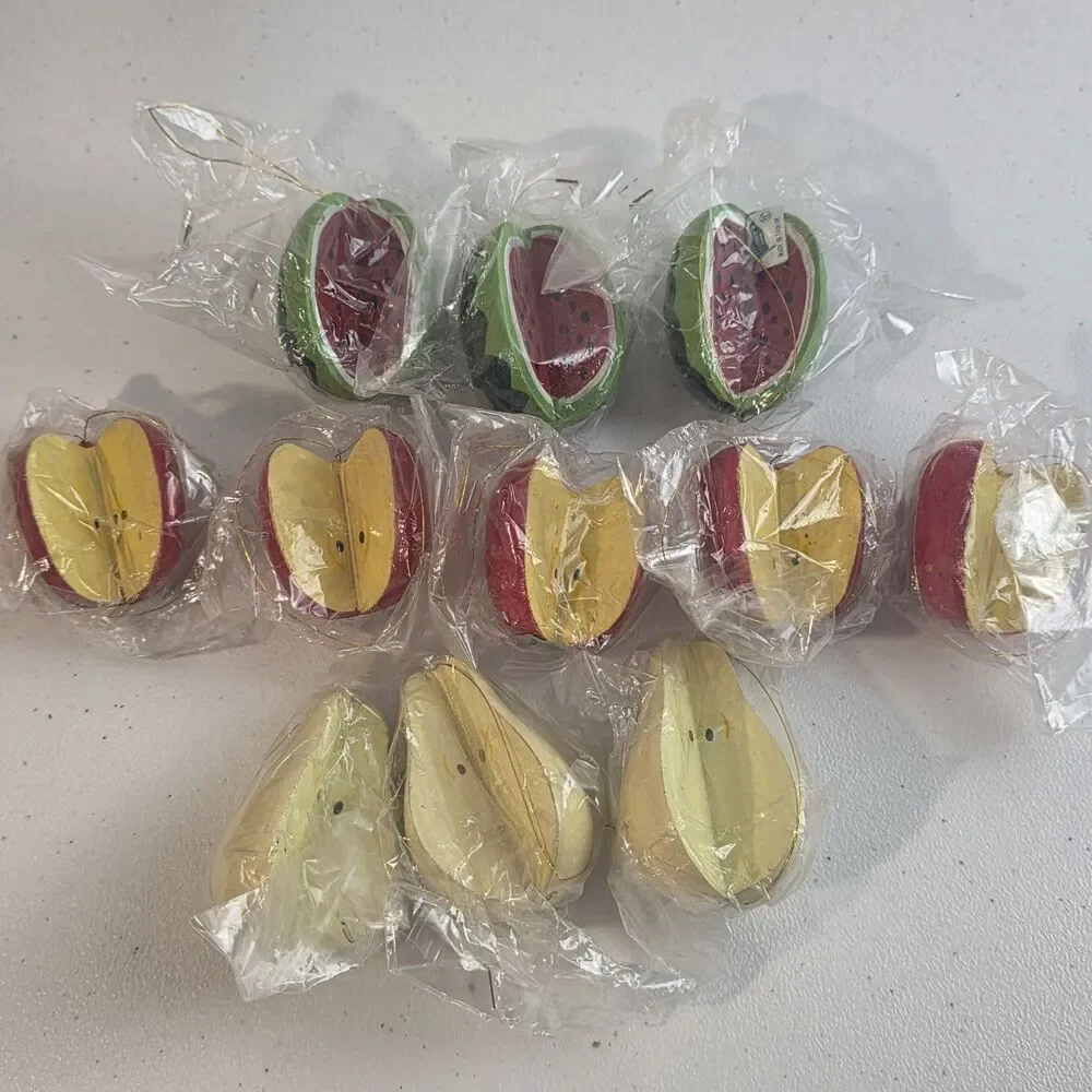 NOS Lot of 11 Banner Brand Christmas Ornament Taiwan Fruit Apple Pear Watermelon